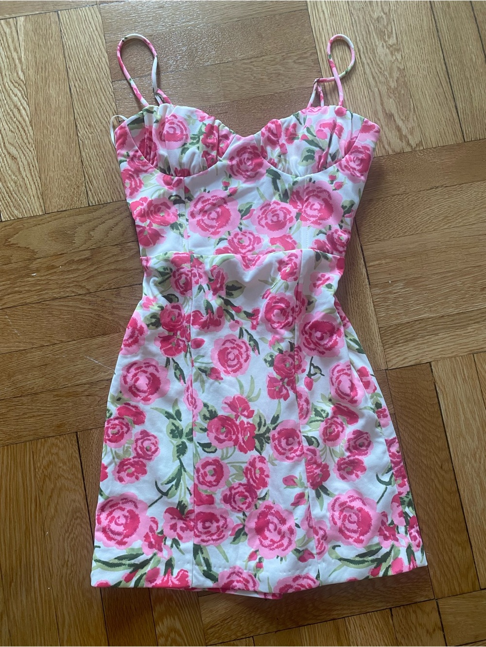 Pink Floral Sweetheart Mini Dress